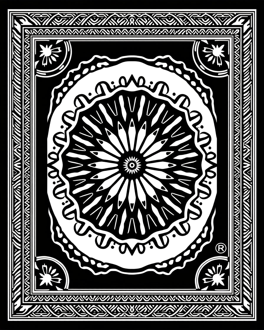 Monochromatic Black White Floral Mandala Rug