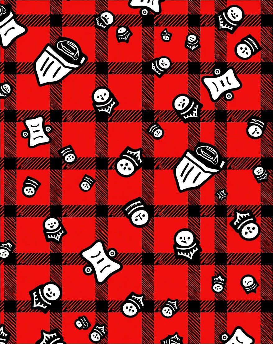Red Black Plaid Grinning Figures Rug