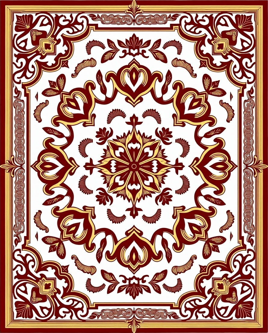 Crimson Gold Symmetrical Floral Medallion Rug