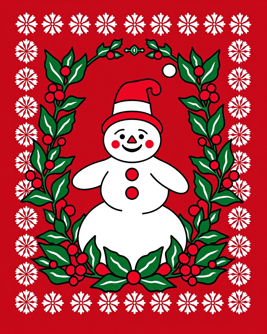 Festive Snowman Holly Wreath Rug