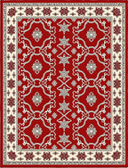 Crimson Cream Intricate Floral Frame Rug
