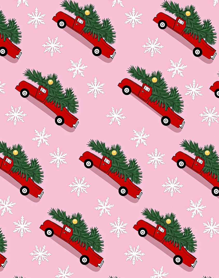 Red Truck Christmas Tree Snowflakes Rug