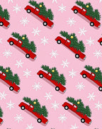 Red Truck Christmas Tree Snowflakes Rug