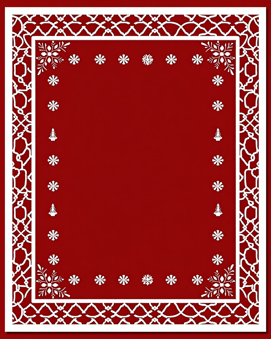 Crimson White Snowflake Festive Border Rug
