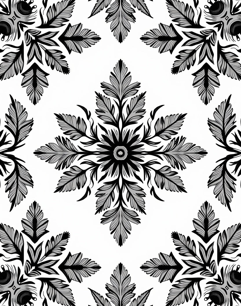 Gray Black Floral Medallion Repeat Rug