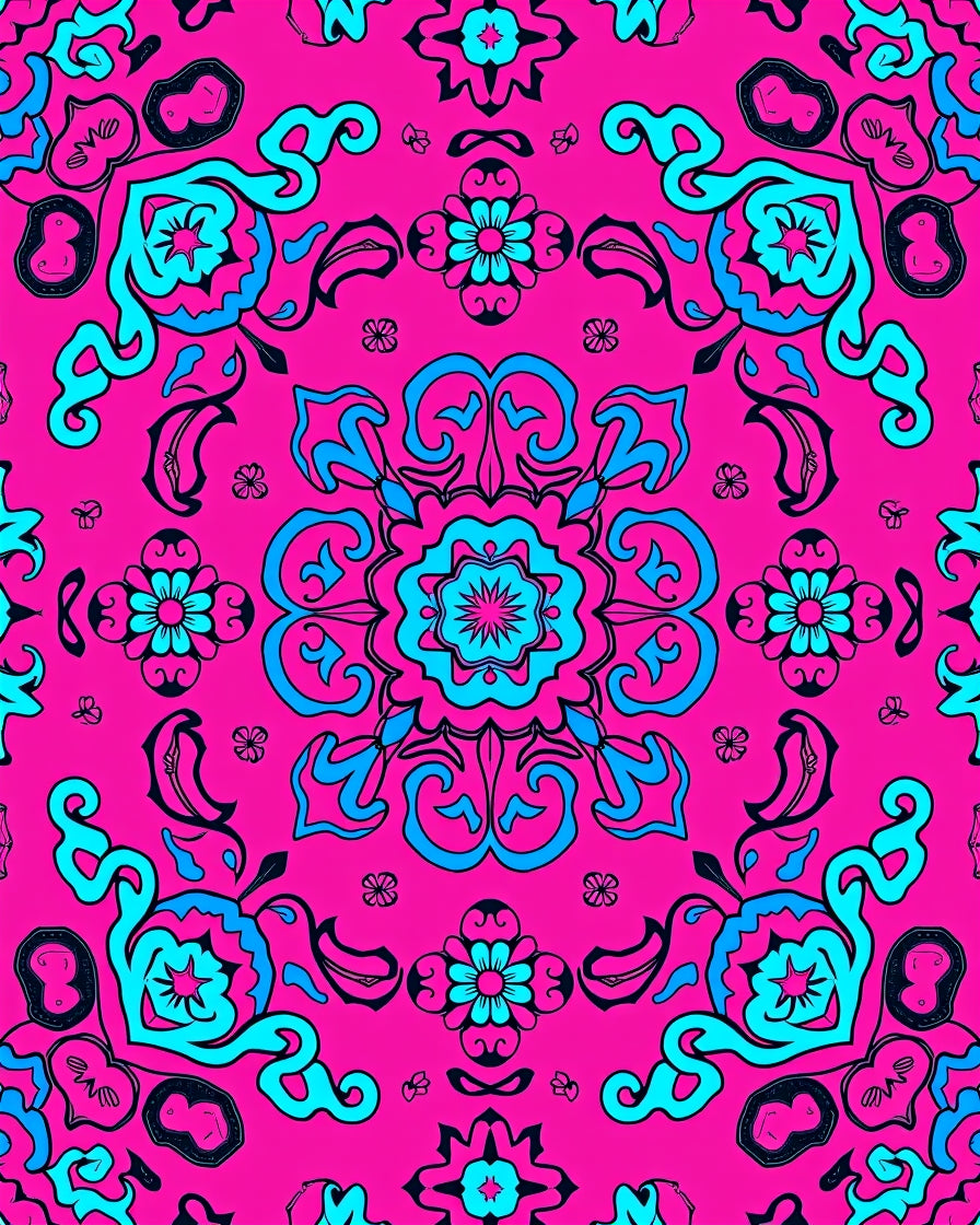 Vibrant Pink Turquoise Floral Mandala Rug