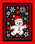 Joyful White Snowman Red Snowflakes Rug