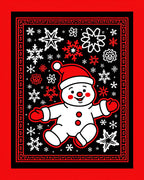 Joyful White Snowman Red Snowflakes Rug