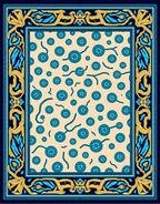 Teal Circles Curved Lines Bordered Field Rug