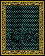 Black Teal Scroll Garden Frame Rug
