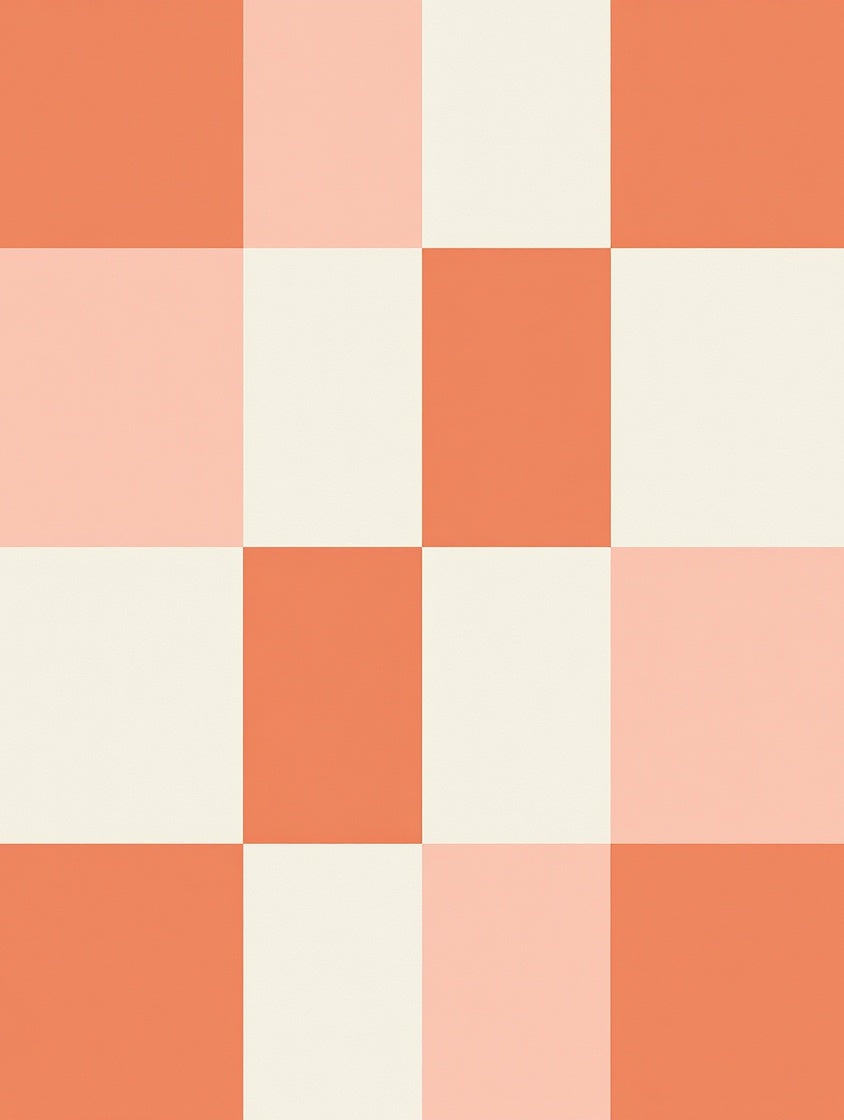 Coral Peach Cream Checkerboard Squares Rug