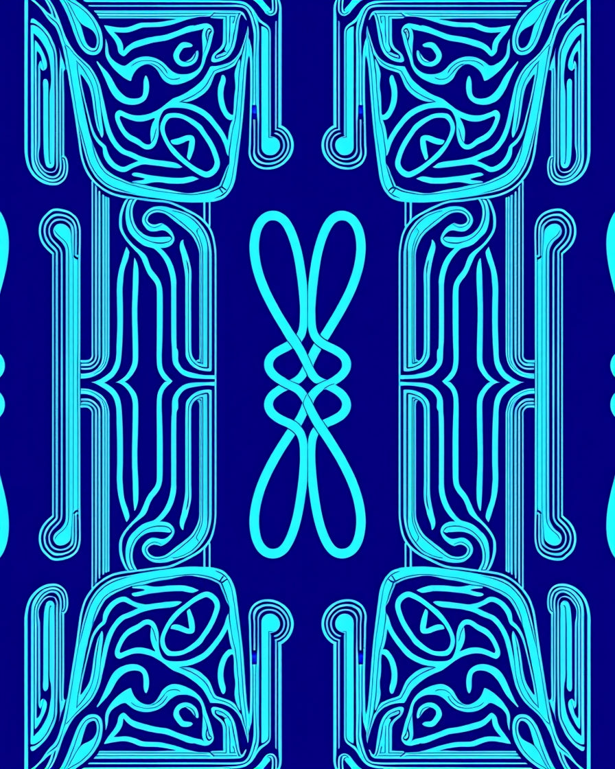 Luminous Blue Intertwined Art Deco Rug