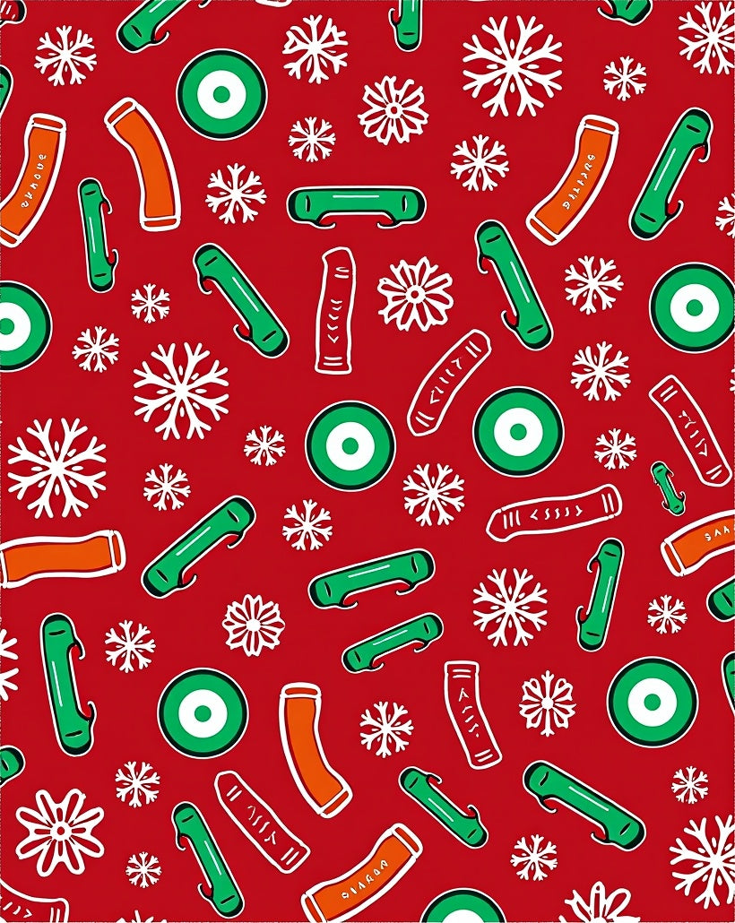 Red Winter Snowflakes Green Orange Shapes Rug