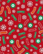 Red Winter Snowflakes Green Orange Shapes Rug