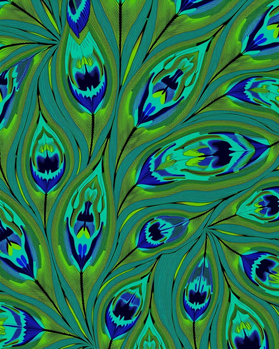 Emerald Blue Peacock Feather Swirls Rug