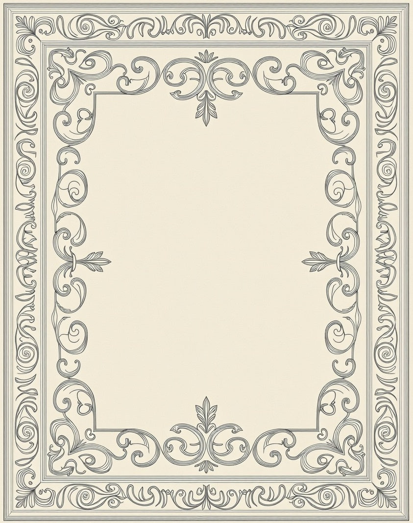 Ornate Ivory Scroll Border Rug