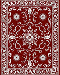 Deep Red White Floral Medallion Border Rug