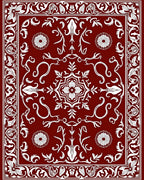 Deep Red White Floral Medallion Border Rug