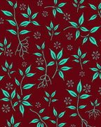 Burgundy Teal Leafy Sprig Floral Rug