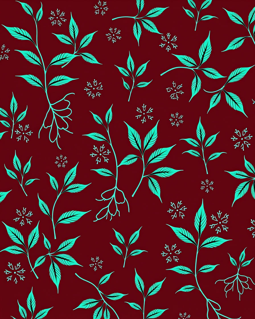 Burgundy Teal Leafy Sprig Floral Rug
