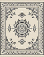 Ivory Black Medallion Border Framing Rug