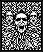 Tribal Screaming Faces Black White Rug
