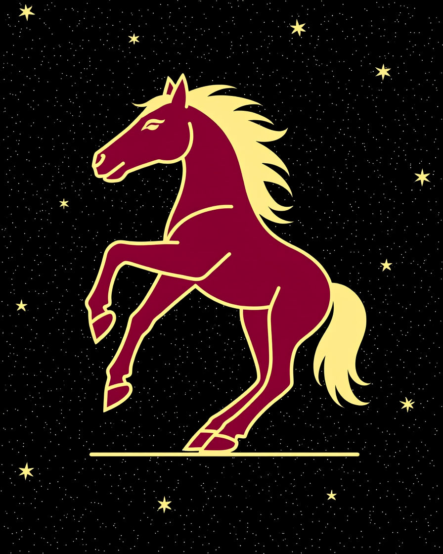 Crimson Horse Against Starry Night Rug