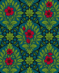 Crimson floral vine on teal Rug