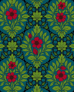 Crimson floral vine on teal Rug