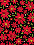 Bold Red Floral Garden Black Rug