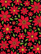 Bold Red Floral Garden Black Rug