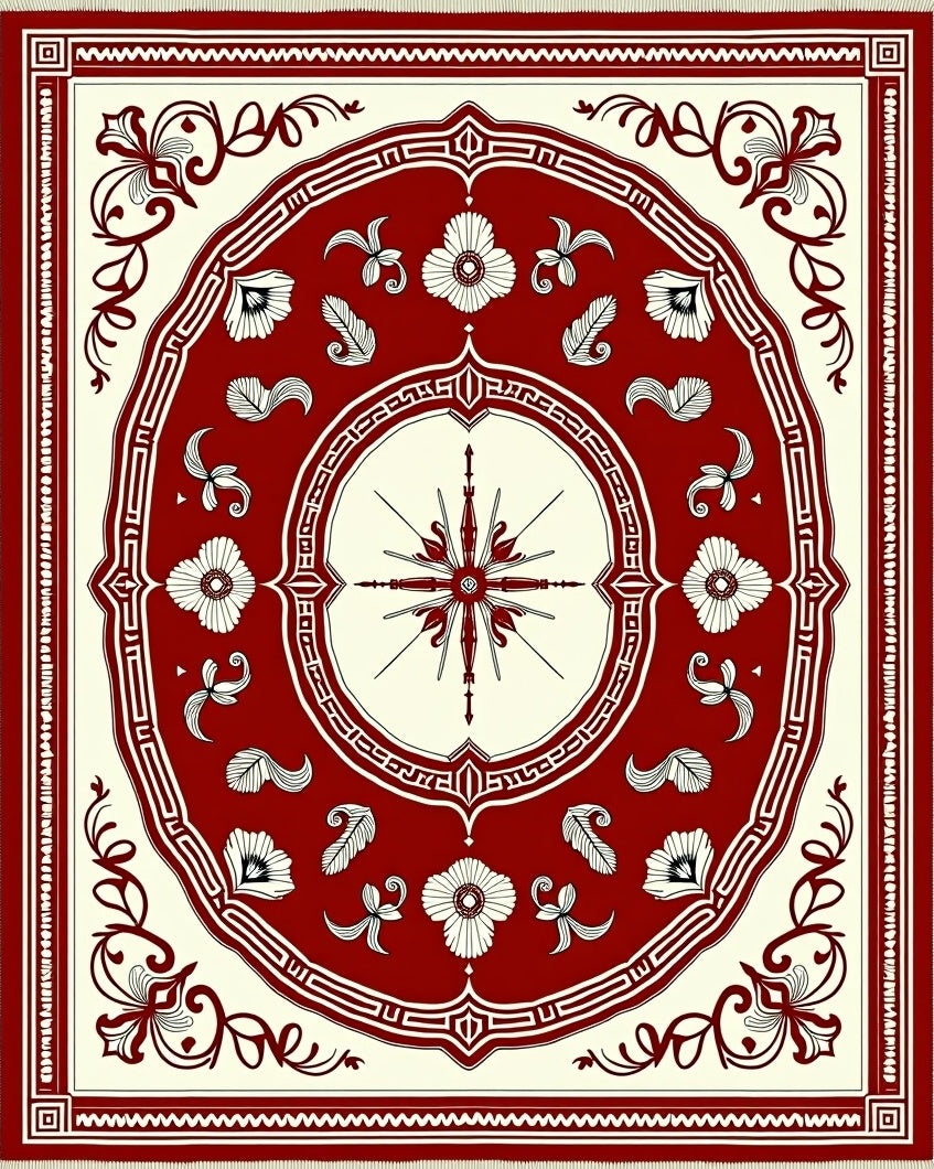 Crimson Floral Medallion Compass Rug