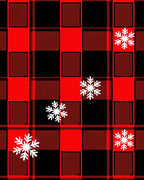 Red Black Plaid Snowfall Accents Rug