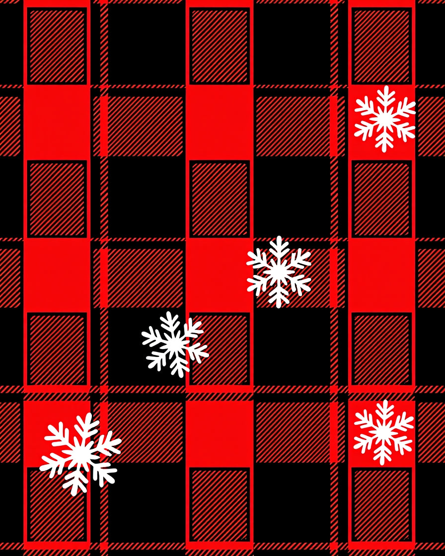 Red Black Plaid Snowfall Accents Rug