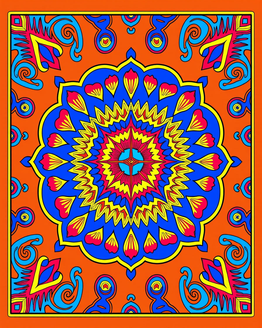 Vibrant Orange Sunburst Mandala Rug