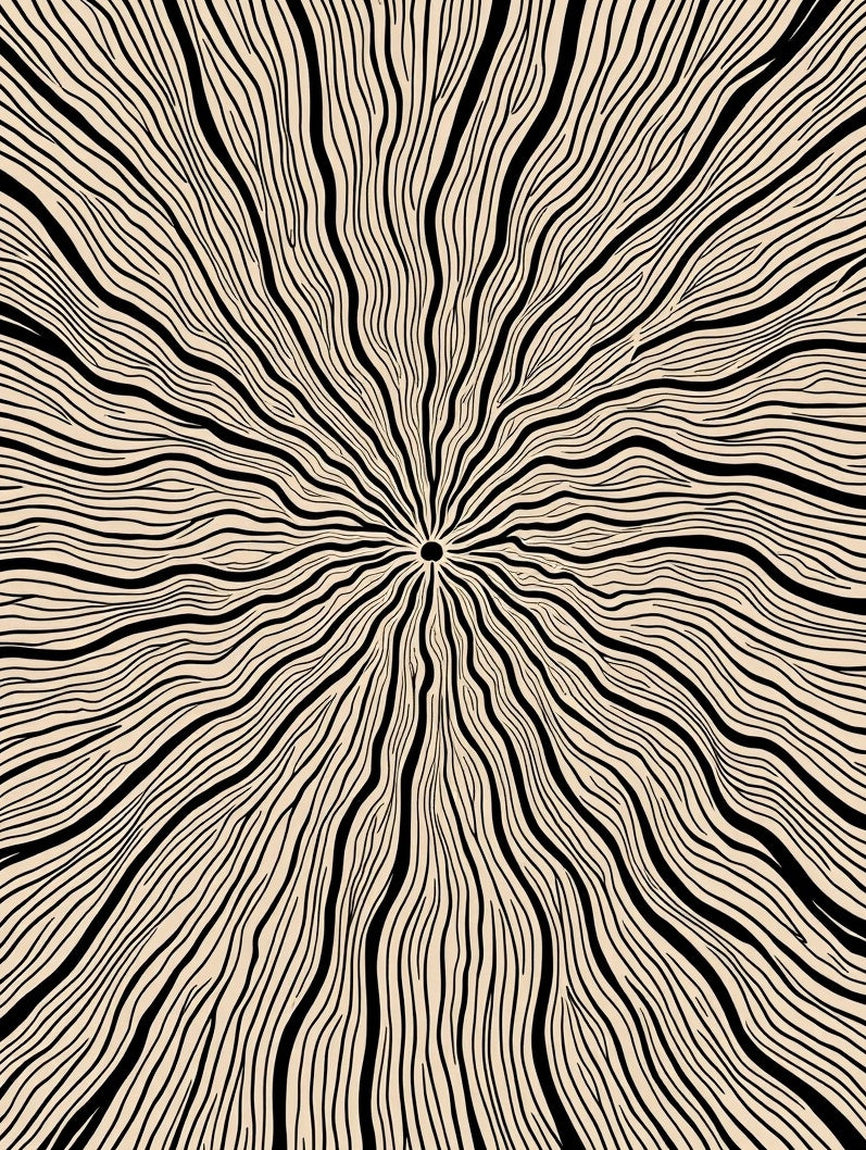 Black Abstract Radial Lines Contemporary Rug