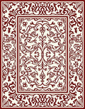 Ornate Vine Damask Border Rug