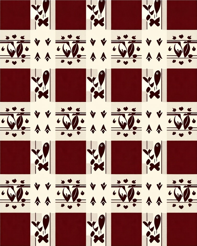 Deep Red Gingham Floral Arrangement Rug