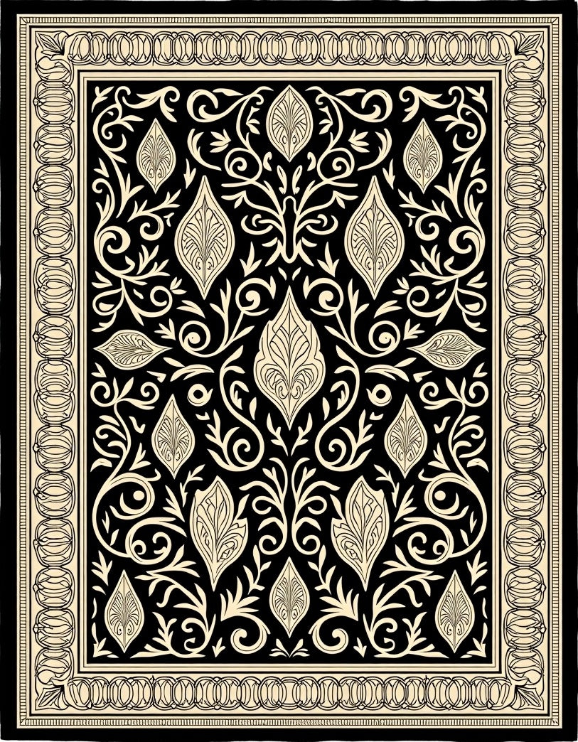 Black Ivory Ornamental Floral Medallions Rug