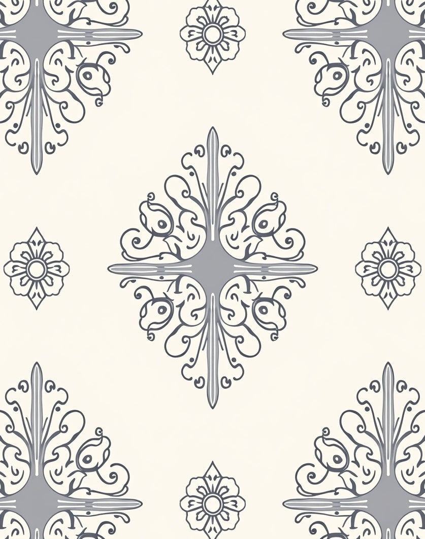 Cream Gray Floral Paisley Medallion Rug