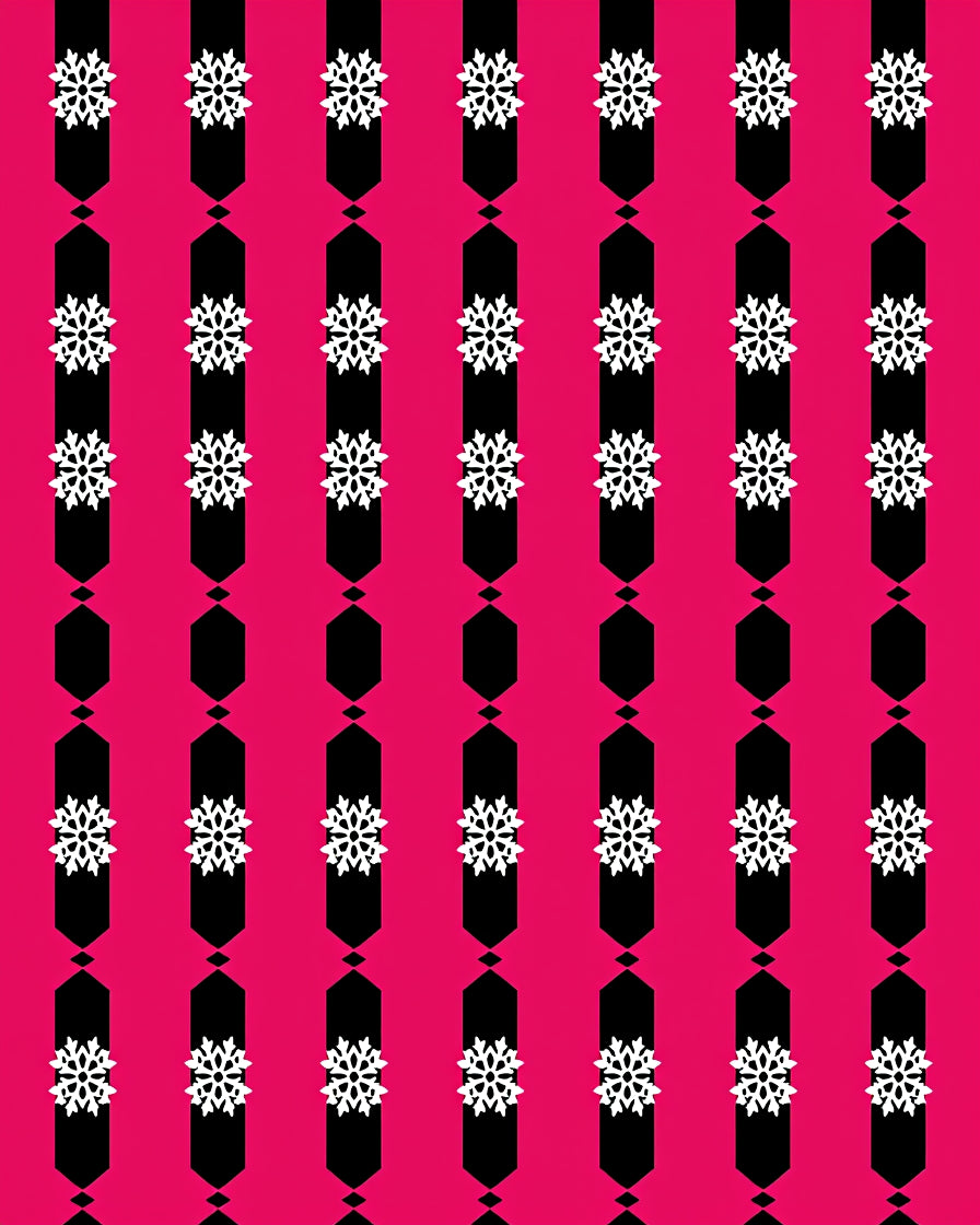 Fuchsia Black White Snowflake Stripe Rug