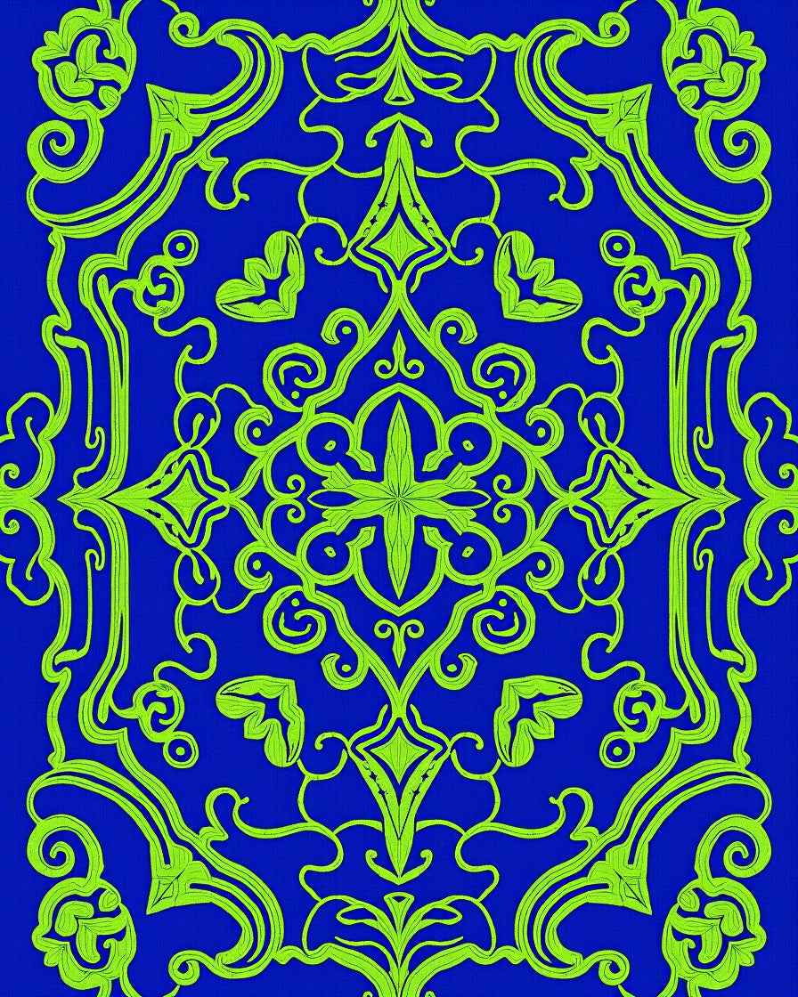 Bold Blue Green Baroque Swirl Rug