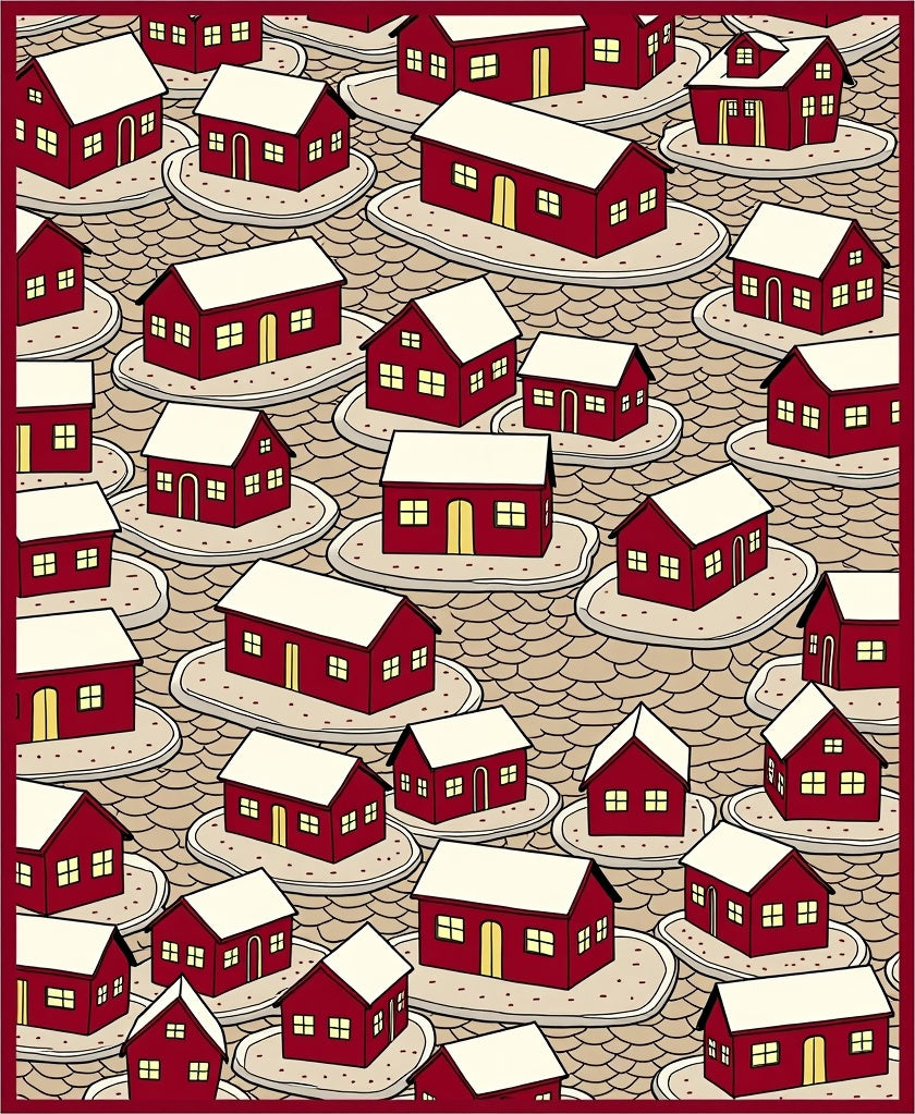 Crimson Townhouse Cluster Rug