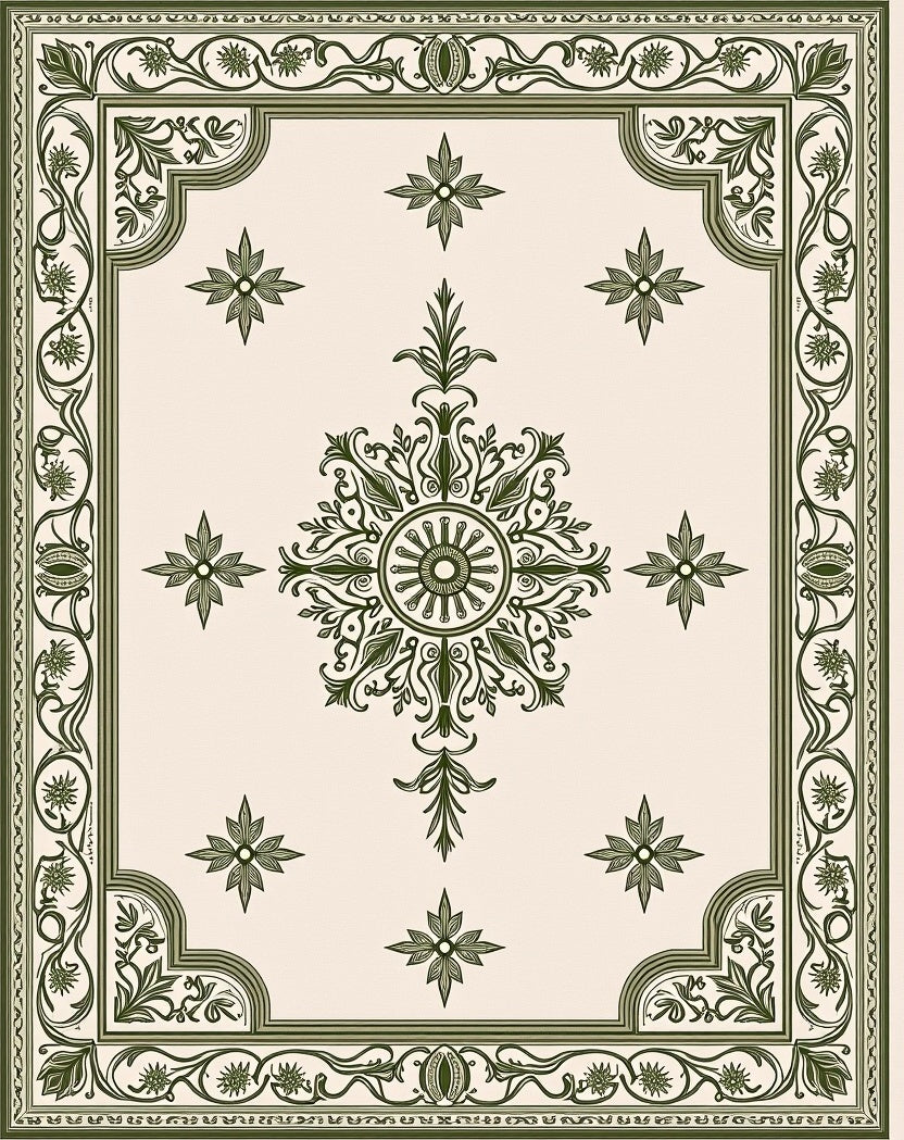 Elegant Green Central Medallion Floral Rug