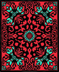 Coral Aqua Black Floral Medallion Rug