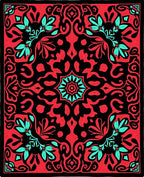 Coral Aqua Black Floral Medallion Rug