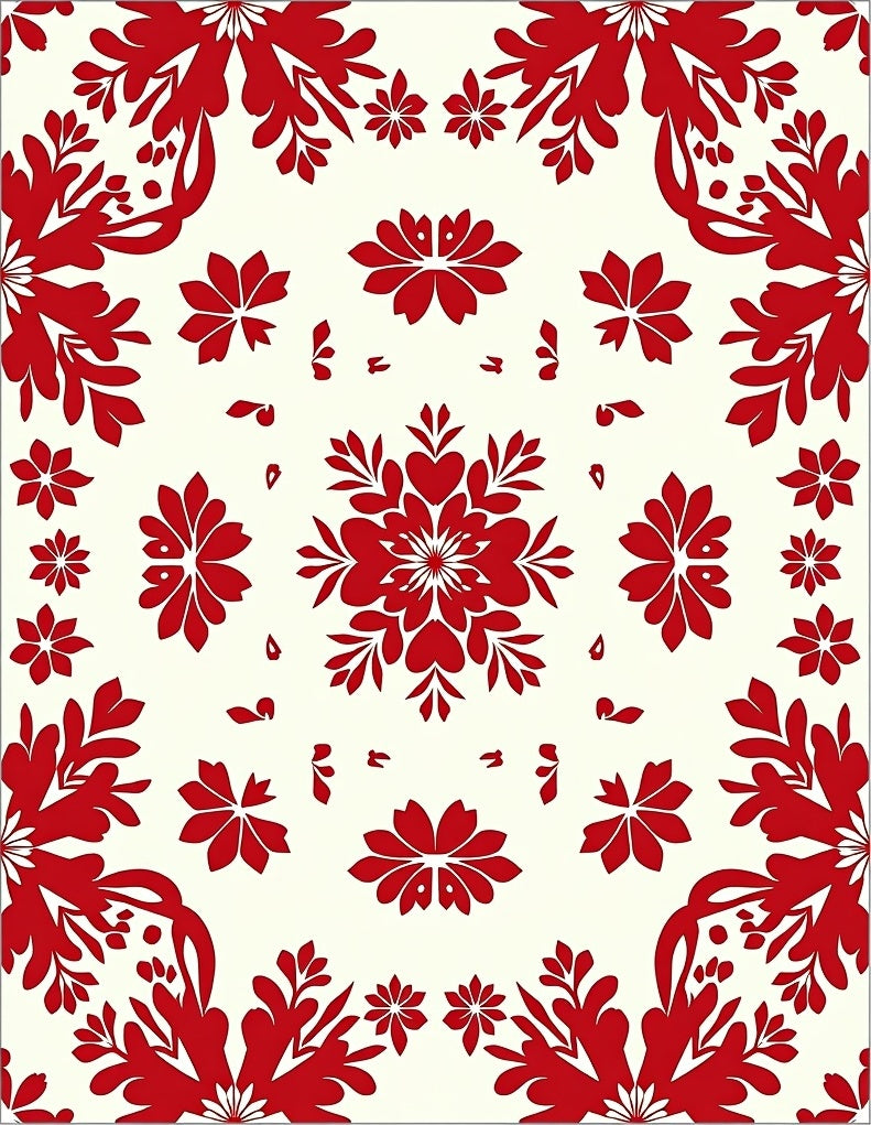 Crimson Floral Medallion Symmetric Arrangement Rug