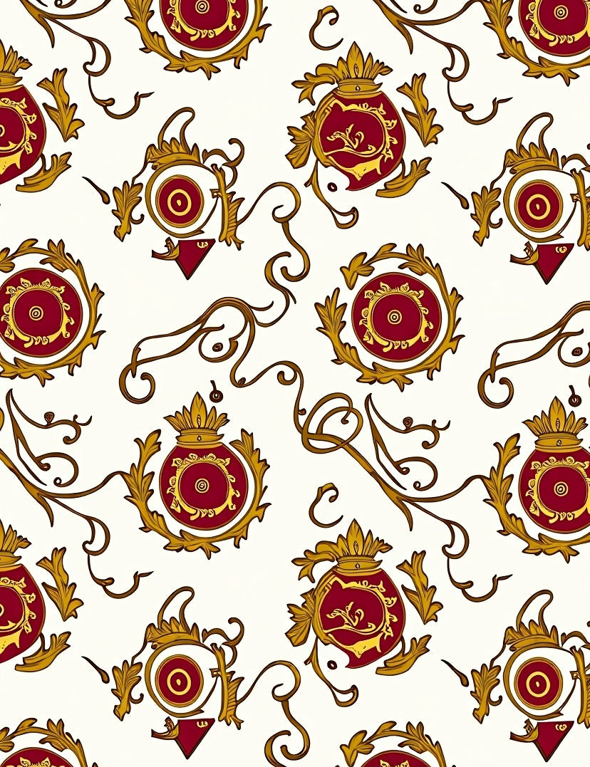 Crimson Gold Flourish Scroll Medallion Rug
