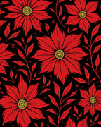 Bold Red Floral Black Background Rug