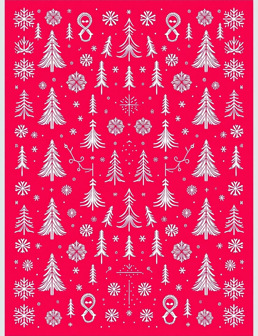 Red Snowy Trees Snowflake Collection Rug